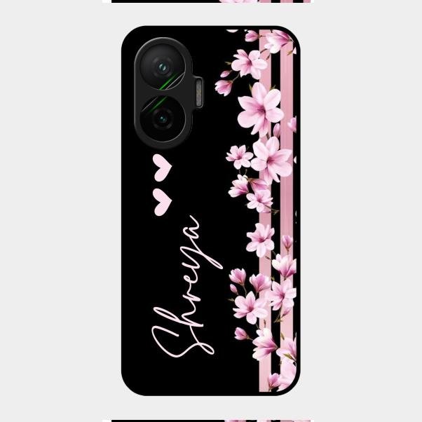 Pink Floral Customize Glass Case Cover For Poco F7 5G