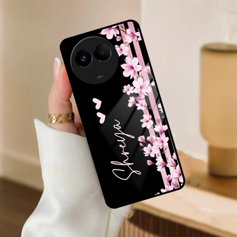 Pink Floral Customize Glass Case Cover For Realme/Narzo