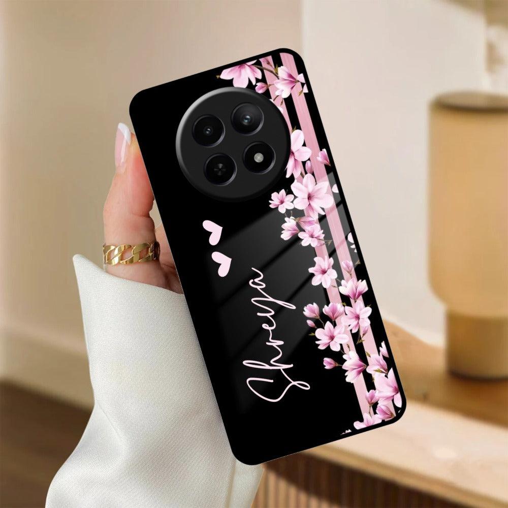 Pink Floral Customize Glass Case Cover For Realme/Narzo