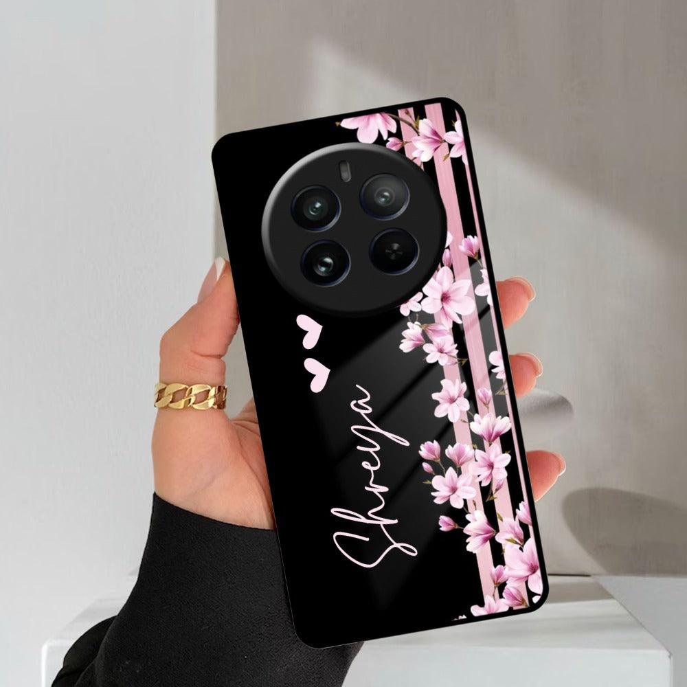 Pink Floral Customize Glass Case Cover For Realme/Narzo