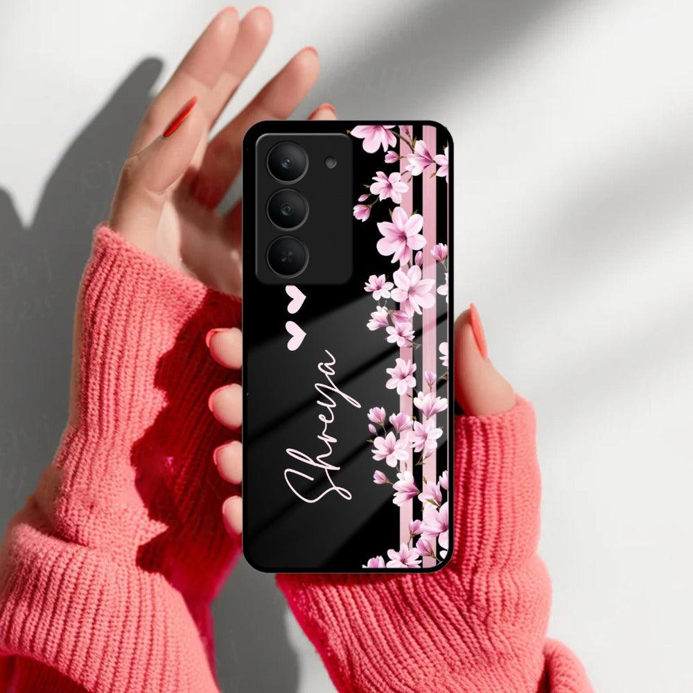 Pink Floral Customize Glass Case Cover For Realme/Narzo