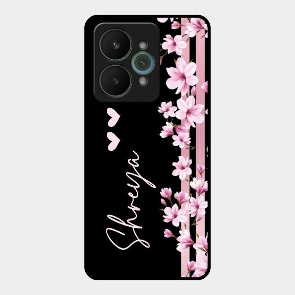Pink Floral Customize Glass Case Cover For Realme 15 5G