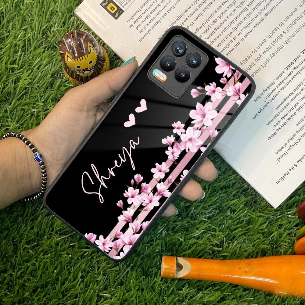 Pink Floral Customize Glass Case Cover For Realme/Narzo