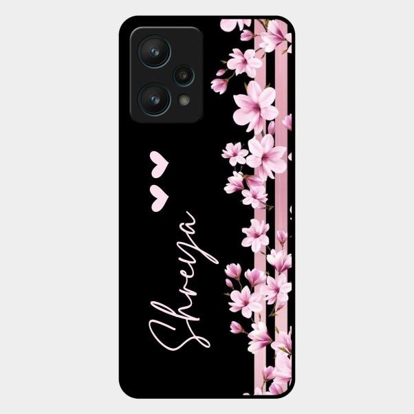 Pink Floral Customize Glass Case Cover For Realme 9 Pro 5G