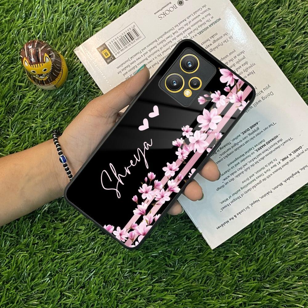 Pink Floral Customize Glass Case Cover For Realme/Narzo