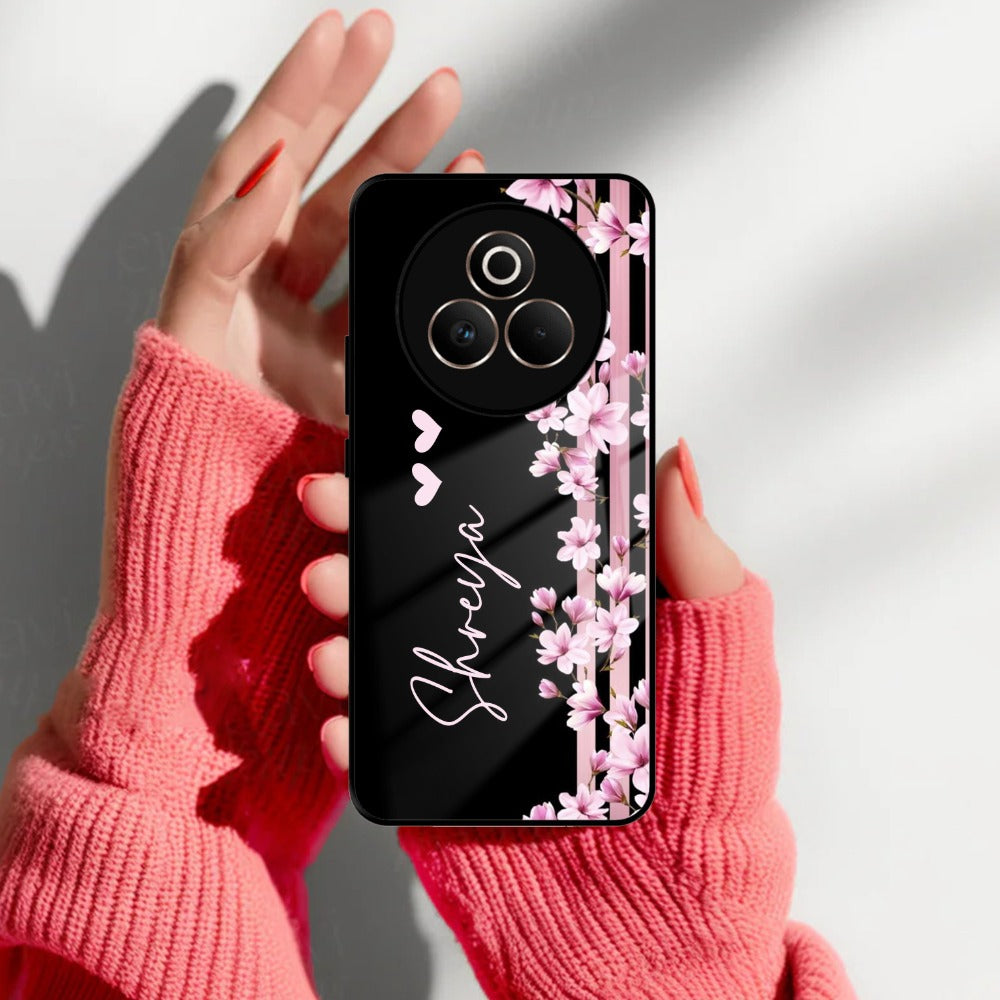 Pink Floral Customize Glass Case Cover For Realme/Narzo