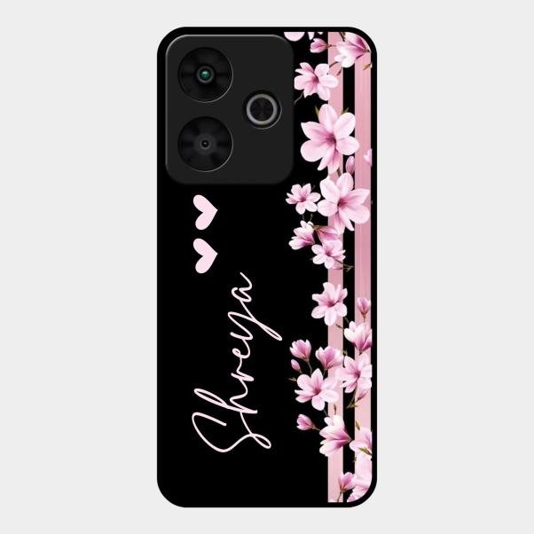 Pink Floral Customize Glass Case Cover For Redmi 13 5G