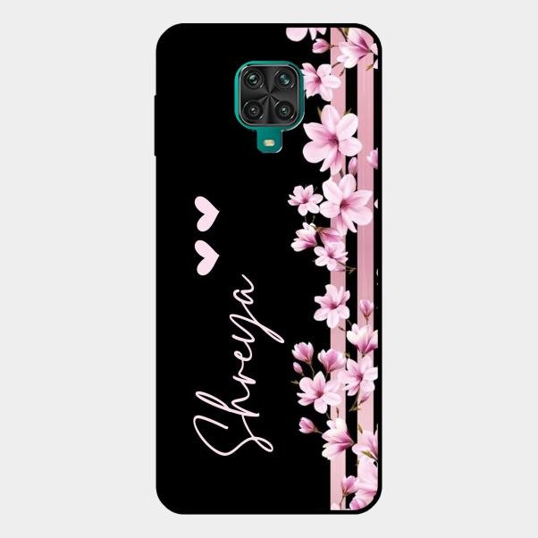 Pink Floral Customize Glass Case Cover For Redmi Note 10 Lite