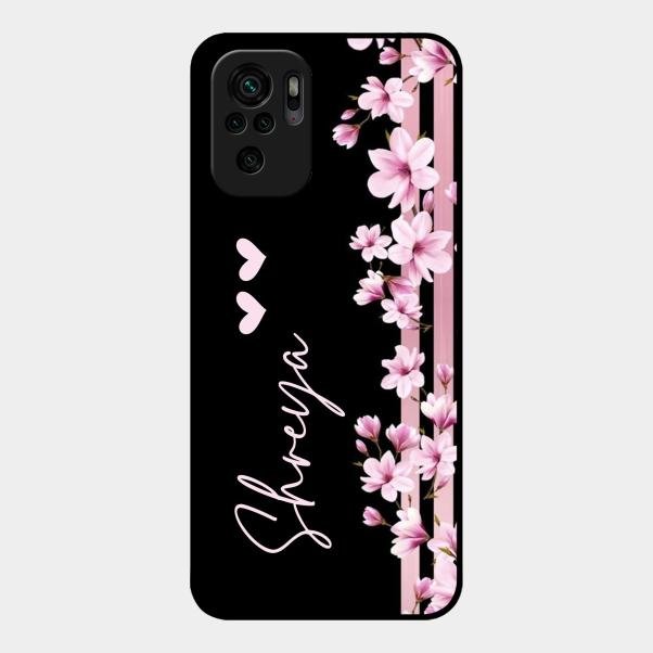 Pink Floral Customize Glass Case Cover For Redmi Note 10