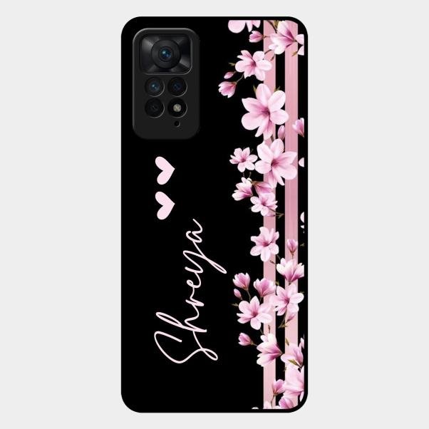 Pink Floral Customize Glass Case Cover For Redmi Note 11 Pro Plus 5G