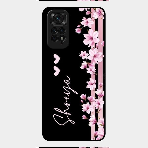 Pink Floral Customize Glass Case Cover For Redmi Note 11