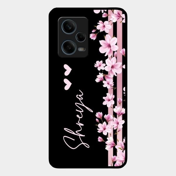 Pink Floral Customize Glass Case Cover For Redmi Note 12 Pro 5G