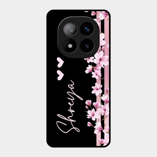 Pink Floral Customize Glass Case Cover For Redmi Note 14 Pro Plus 5G