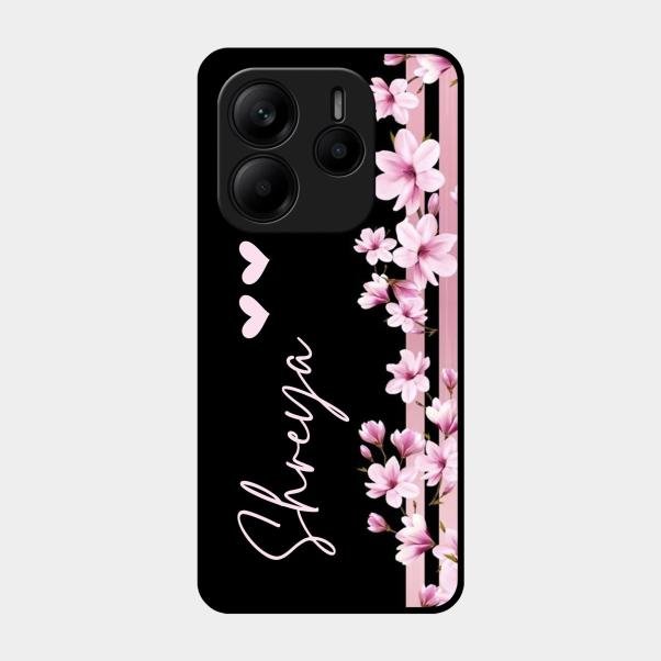 Pink Floral Customize Glass Case Cover For Redmi Note 14 Se 5G