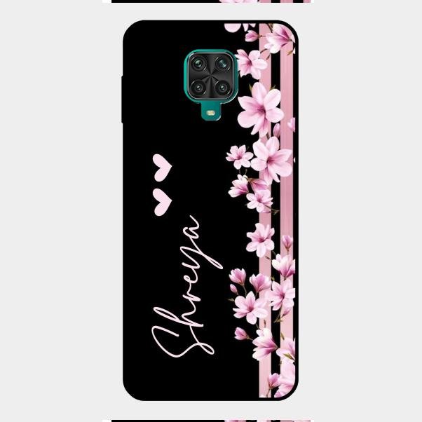 Pink Floral Customize Glass Case Cover For Redmi Note 9 Pro