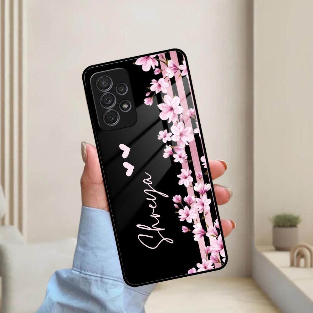 Pink Floral Customize Glass Case Cover For Samsung