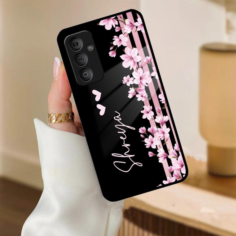 Pink Floral Customize Glass Case Cover For Samsung