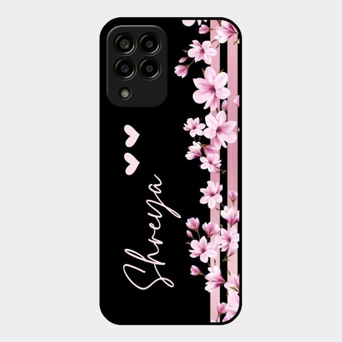 Pink Floral Customize Glass Case Cover For Samsung Galaxy M33 5G