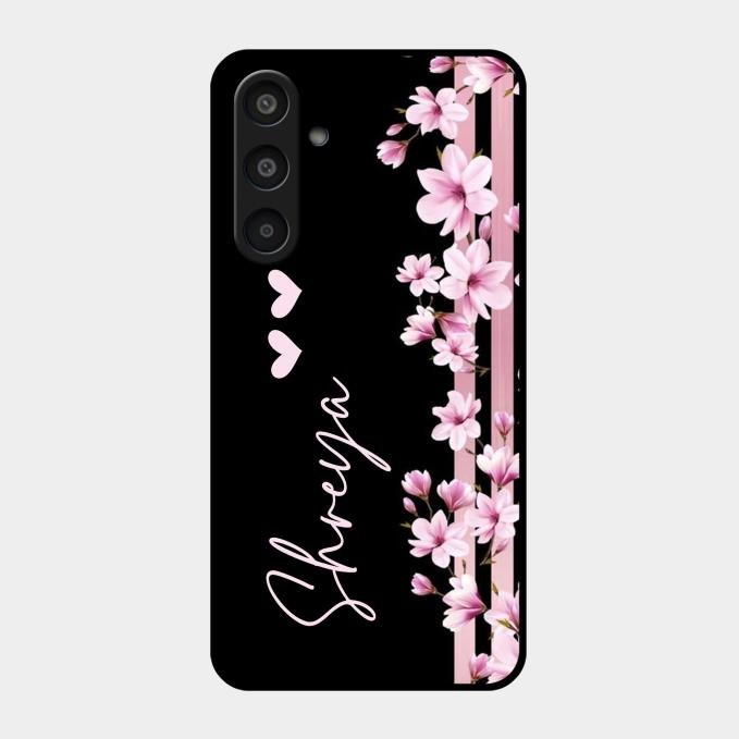 Pink Floral Customize Glass Case Cover For Samsung Galaxy M35 5G