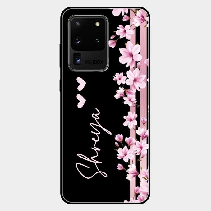 Pink Floral Customize Glass Case Cover For Samsung Galaxy S20 Ultra