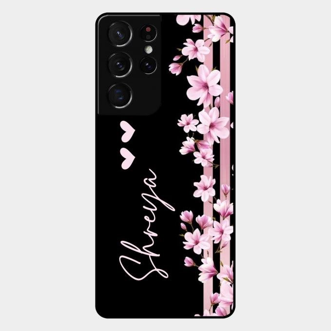 Pink Floral Customize Glass Case Cover For Samsung Galaxy S21 Ultra