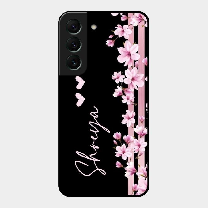 Pink Floral Customize Glass Case Cover For Samsung Galaxy S22 5G