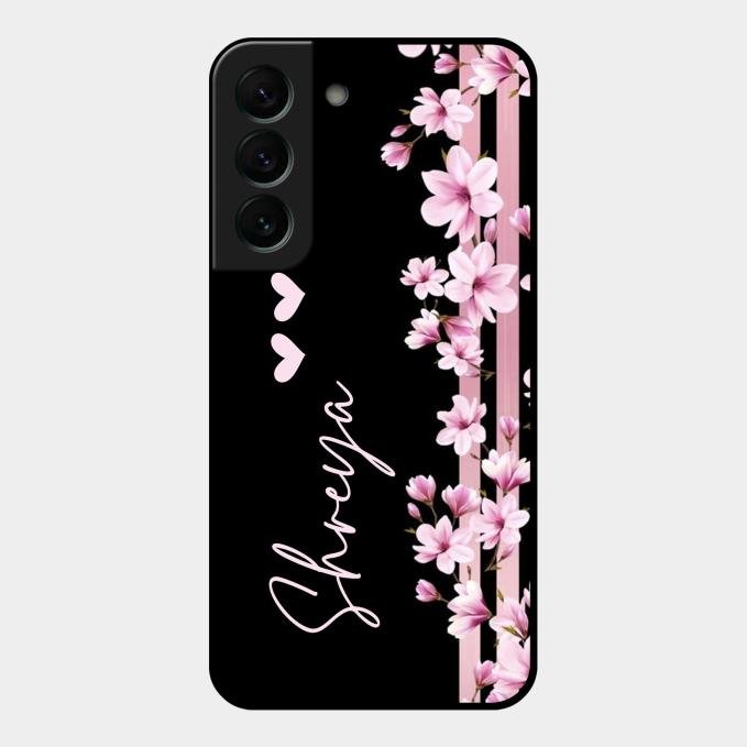 Pink Floral Customize Glass Case Cover For Samsung Galaxy S22 Plus 5G