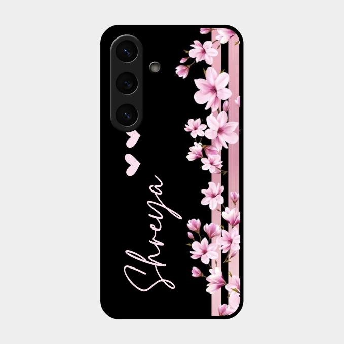 Pink Floral Customize Glass Case Cover For Samsung Galaxy S24 5G