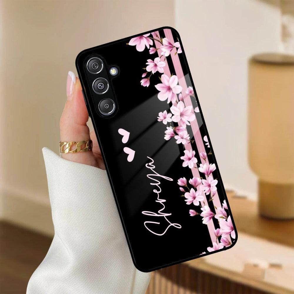 Pink Floral Customize Glass Case Cover For Samsung