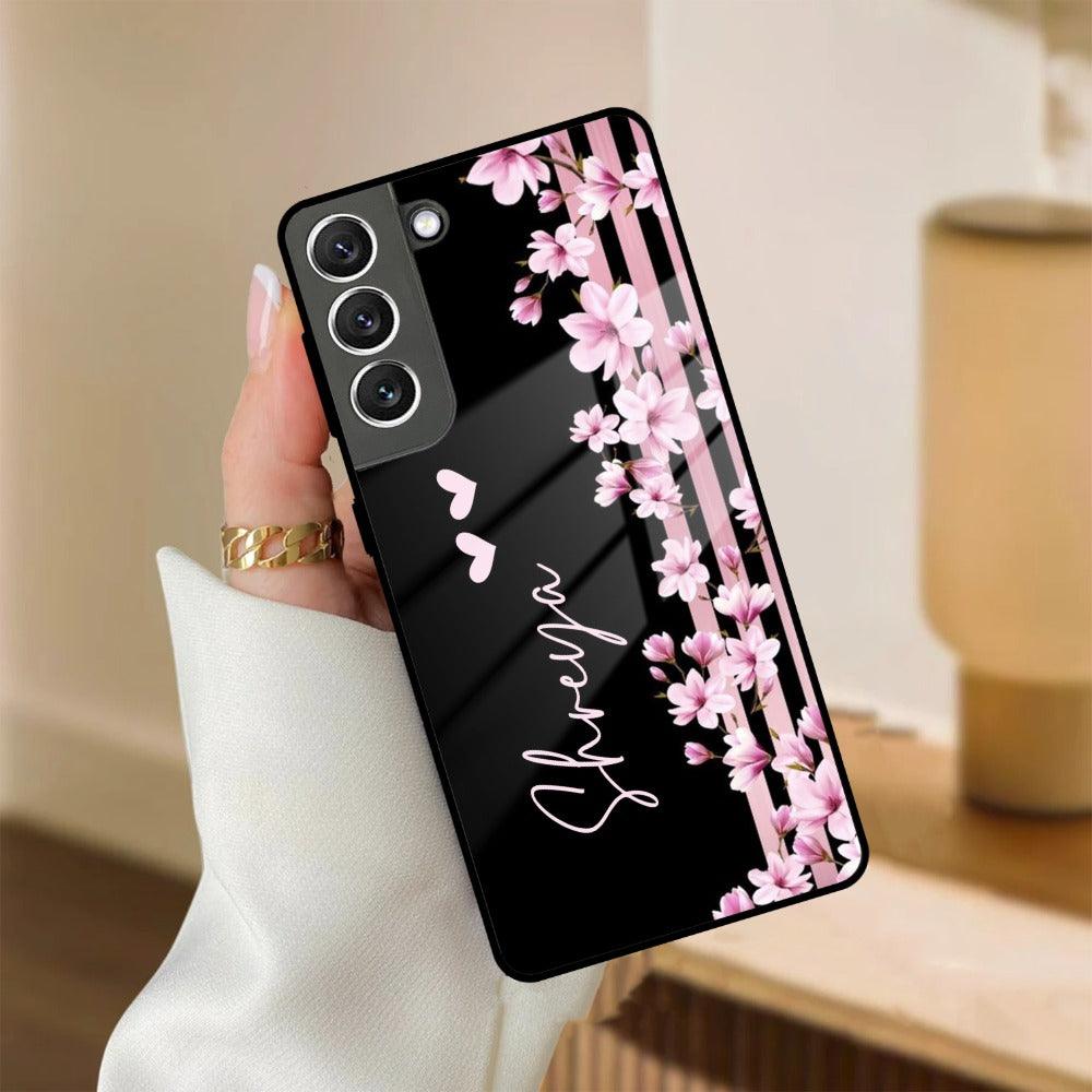 Pink Floral Customize Glass Case Cover For Samsung