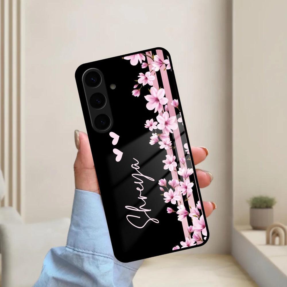 Pink Floral Customize Glass Case Cover For Samsung