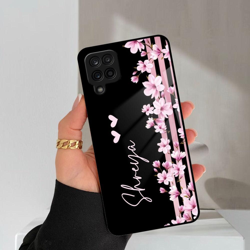 Pink Floral Customize Glass Case Cover For Samsung