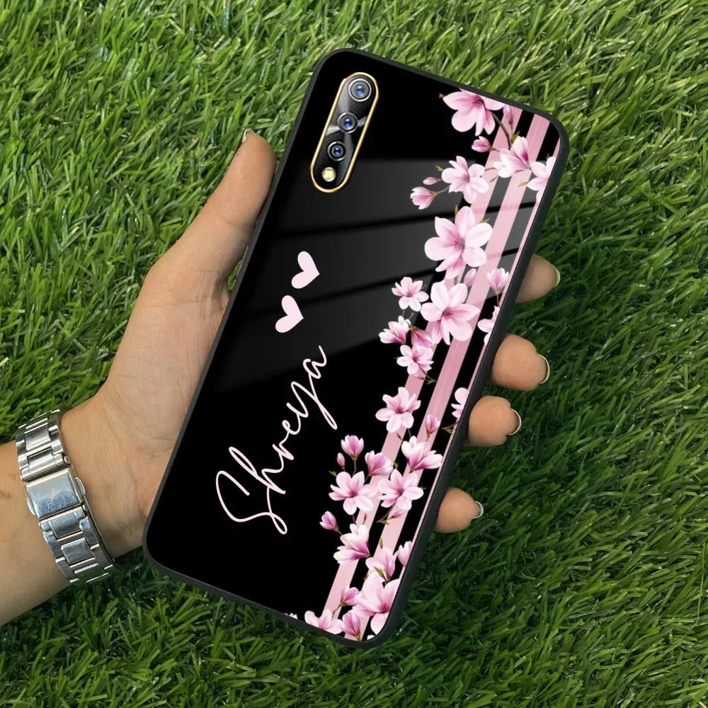 Pink Floral Customize Glass Case Cover For Vivo - ShopOnCliQ