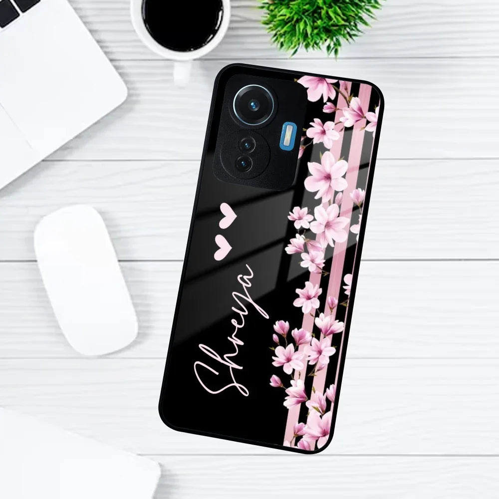 Pink Floral Customize Glass Case Cover For Vivo - ShopOnCliQ