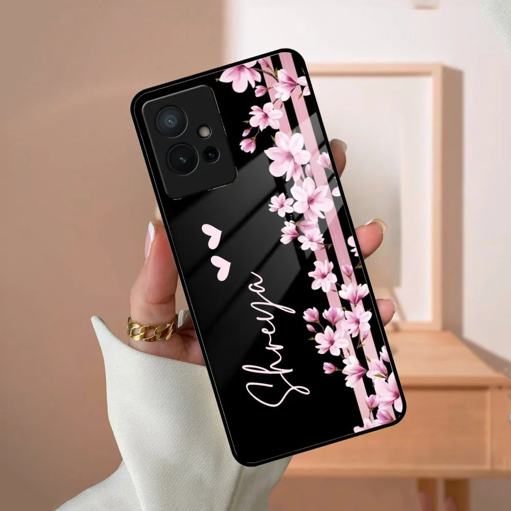 Pink Floral Customize Glass Case Cover For Vivo - ShopOnCliQ