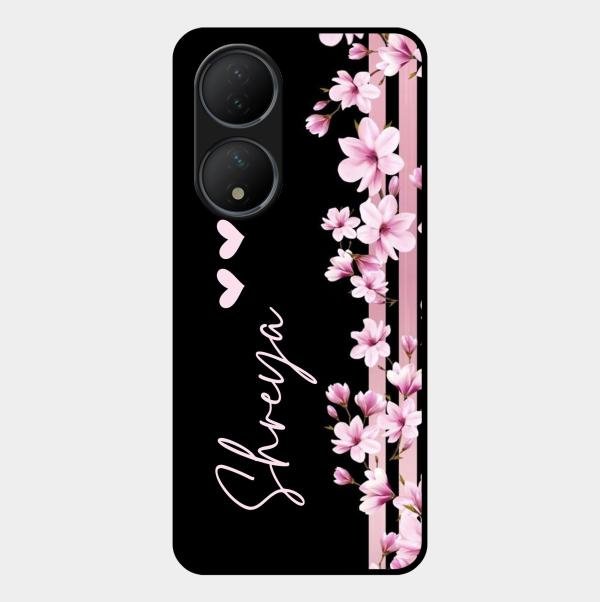 Pink Floral Customize Glass Case Cover For Vivo T2 5G