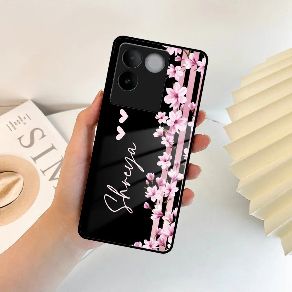 Pink Floral Customize Glass Case Cover For Vivo - ShopOnCliQ