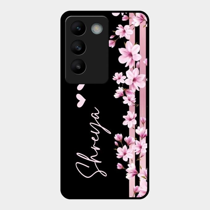 Pink Floral Customize Glass Case Cover For Vivo T3 5G