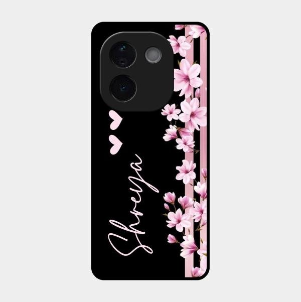 Pink Floral Customize Glass Case Cover For Vivo T3 Pro 5G
