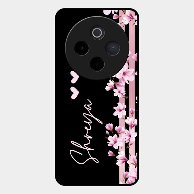 Pink Floral Customize Glass Case Cover For Vivo T4 5G
