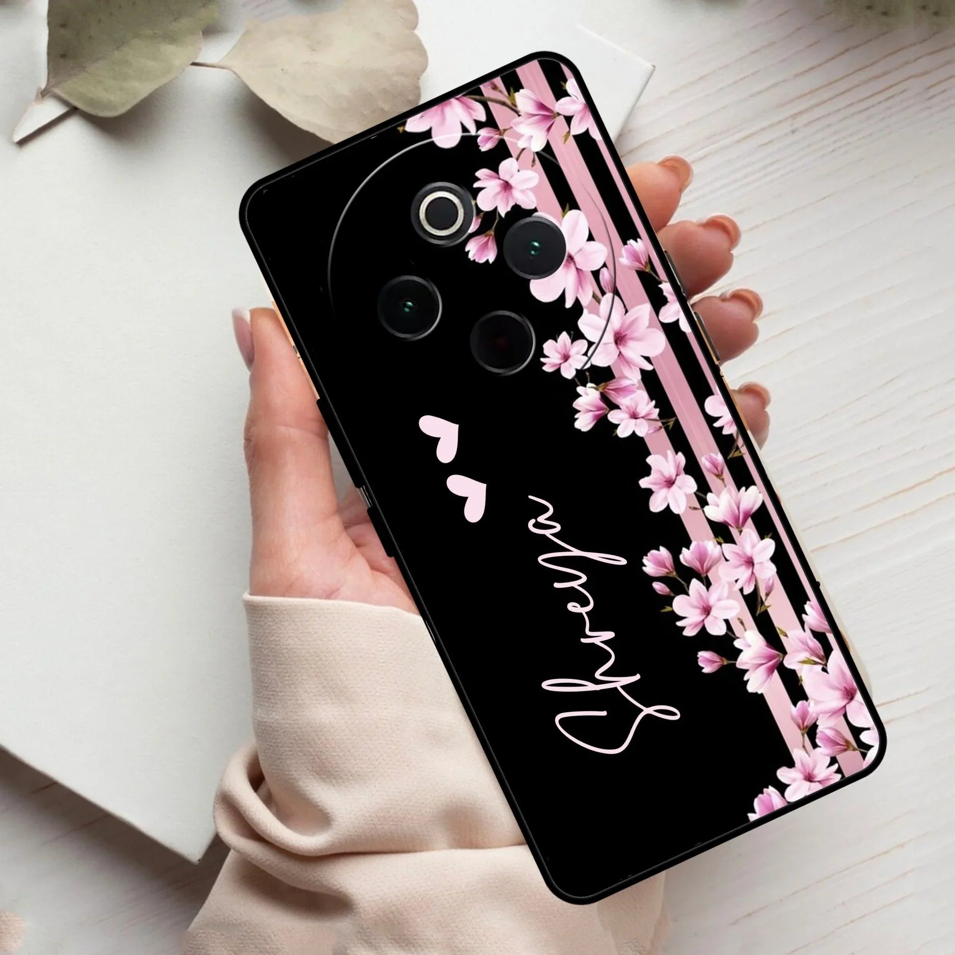 Pink Floral Customize Glass Case Cover For Vivo - ShopOnCliQ