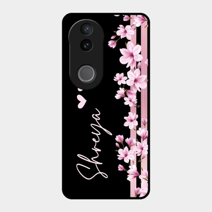 Pink Floral Customize Glass Case Cover For Vivo T4R 5G