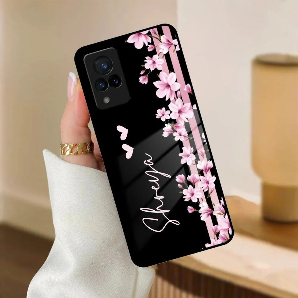 Pink Floral Customize Glass Case Cover For Vivo - ShopOnCliQ