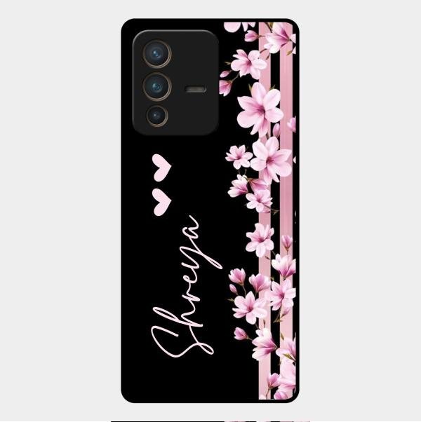 Pink Floral Customize Glass Case Cover For Vivo V23 Pro 5G