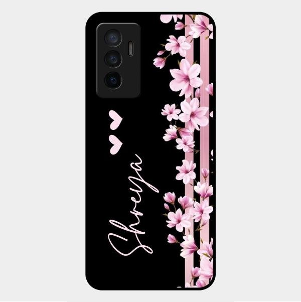 Pink Floral Customize Glass Case Cover For Vivo V23E 5G