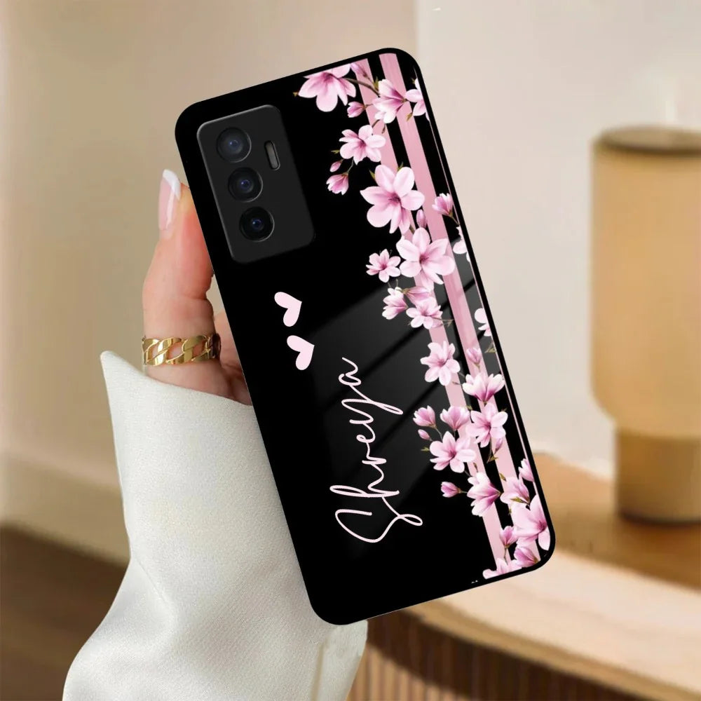 Pink Floral Customize Glass Case Cover For Vivo - ShopOnCliQ