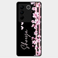 Pink Floral Customize Glass Case Cover For Vivo V27 5G