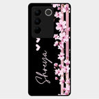 Pink Floral Customize Glass Case Cover For Vivo V27 5G