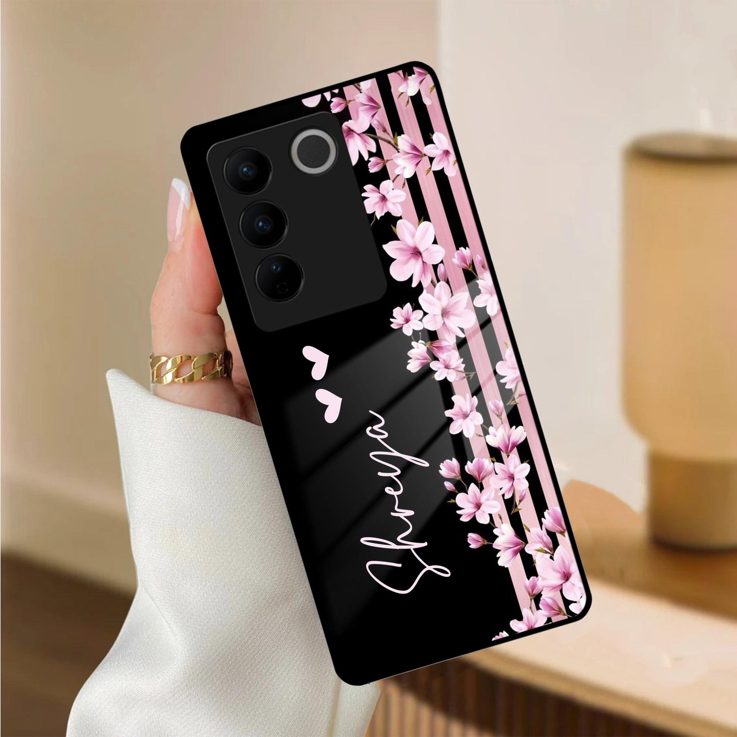 Pink Floral Customize Glass Case Cover For Vivo - ShopOnCliQ