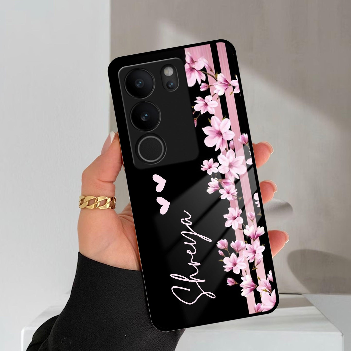 Pink Floral Customize Glass Case Cover For Vivo - ShopOnCliQ